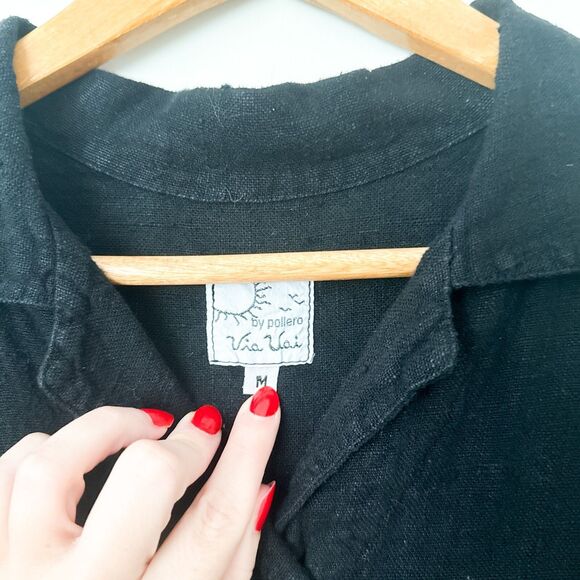 Via Vai by Pollero Linen Dress Black Size Medium Maxi Button Front Lagenlook - Picture 7 of 7